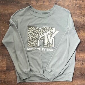 MTV Leopard Logo Sweatshirt - Sage Green
